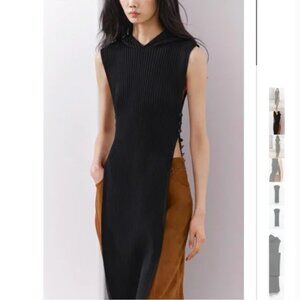 NWT ZARA HOODED RIBBED KNIT TUNIC BLACK